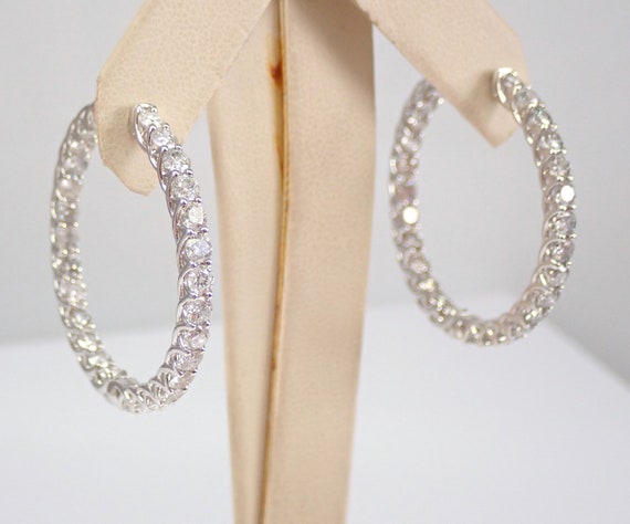 Solid White Gold 5 carat Diamond Hoop Earrings, In and Out All The Way Around Hoops, Genuine Fine Jewelry