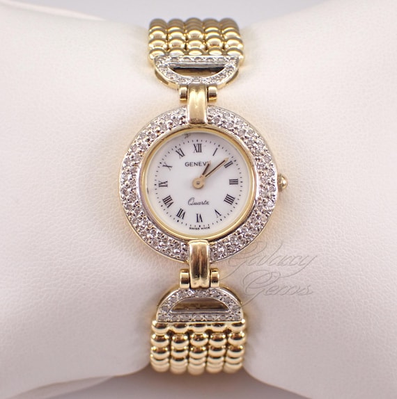 Vintage 18K Yellow Gold Geneve Diamond Watch - Estate Antique Wristwatch Jewelry Gift