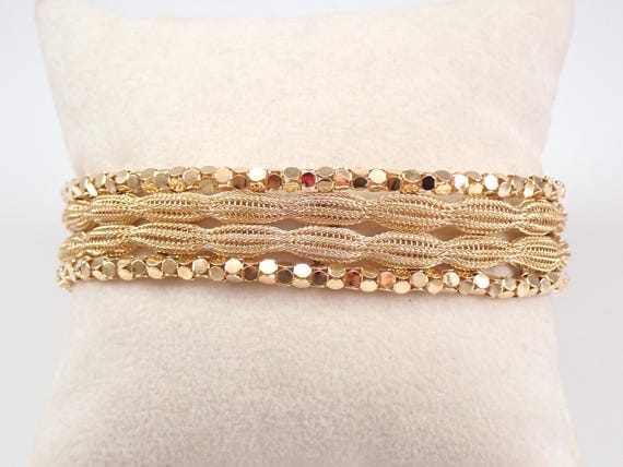 Vintage 14K Yellow Gold Bracelet - Unique Estate Flexible Bangle - Layering Link Statement Jewelry