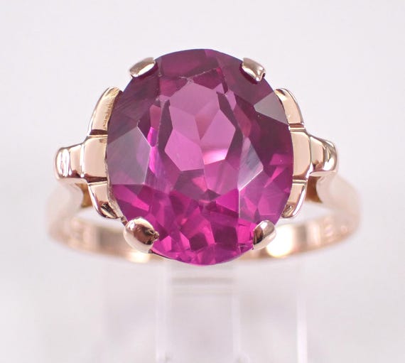 Antique Red Corundum Engagement Ring - 14K Rose Gold Solitaire Band Setting - Victorian Gemstone Fine Jewelry Gift