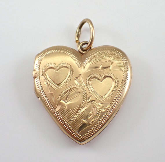 Vintage Heart Locket Charm Pendant - 14K Yellow Gold Photo Frame Keepsake Jewelry for Bracelet or Necklace