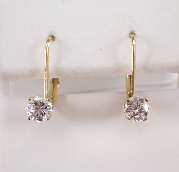 14K Yellow Gold Diamond Earrings - Vintage Estate Fine Jewelry Gift - Simple Drop Lever Back Stud