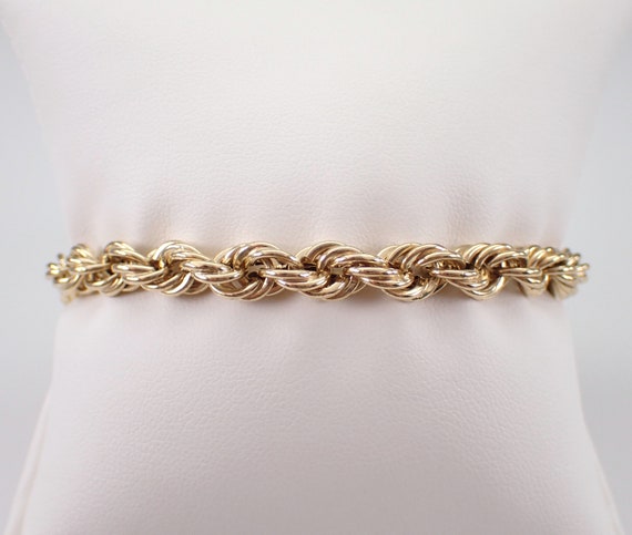 Vintage 14K Yellow Gold Rope Chain Bracelet - Estate Layering Fine Jewelry Gift