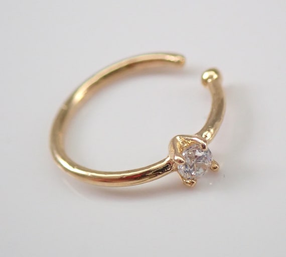 Diamond Nose Ring, Genuine Diamond Nose Hoop, Single Diamond Nose Ring, Nose Ring with Diamonds, 14K Gold Diamond Nose Jewelry Piercing
