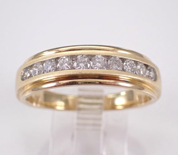 Mens Yellow Gold Diamond Wedding Ring - Bridal Anniversary Band for Him - Unisex Engagement Jewelry Gift