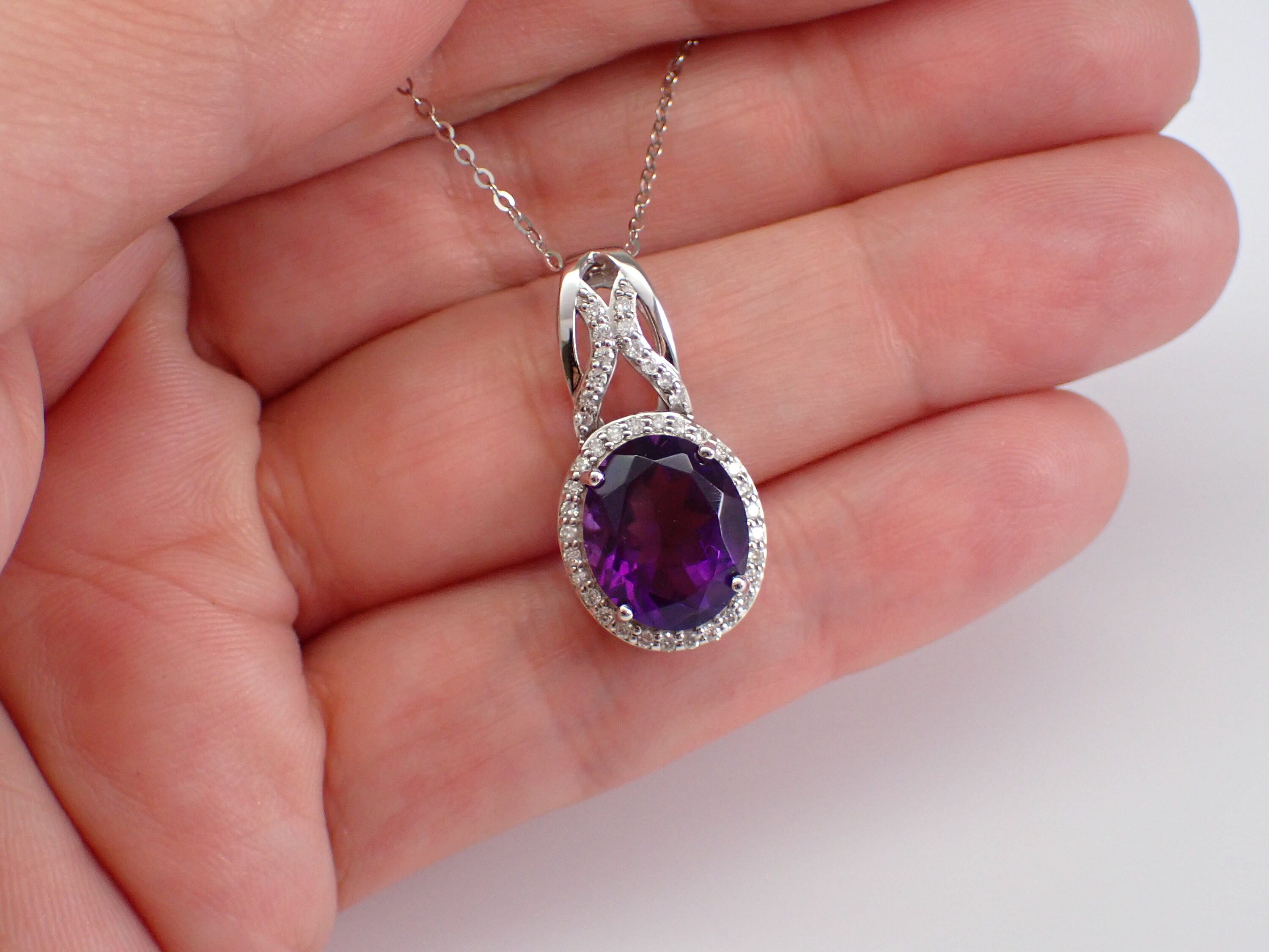 White Gold Diamond and Purple Amethyst Necklace - Custom Jewelry Boston –  GoldQuestJewelers