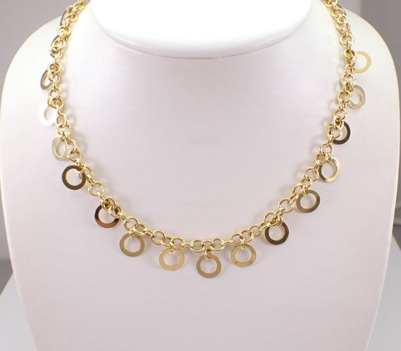 14K Yellow Gold Choker Charm Necklace - Unique Vintage Estate Dangle Chain - Bohemian Fine Jewelry Gift