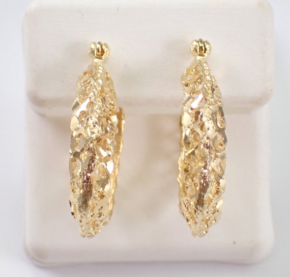 80s Vintage Hoop Earrings - Estate 14K Yellow Gol… - image 5