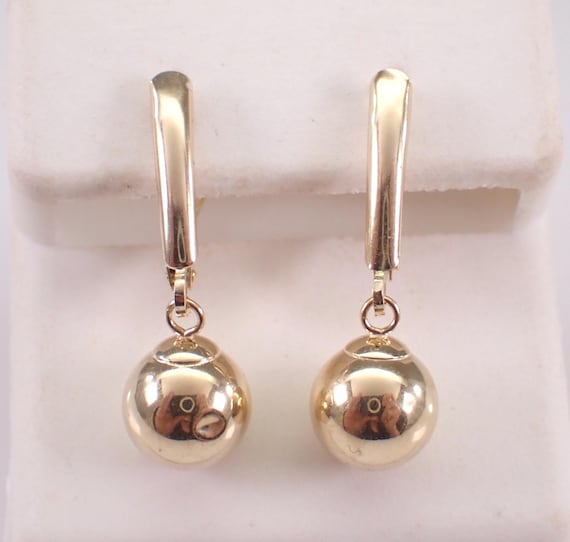 Vintage 14K Yellow Dangle Earrings: Estate Ball Bead Charm Drops