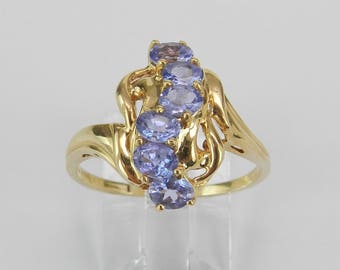 14K Yellow Gold Tanzanite Ring, Tanzanite Cluster Ring, Tanzanite Cocktail Ring, Purple Gemstone, Lavender Gemstone, Size 8.5