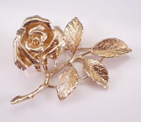 Antique 14K Yellow Gold Flower Brooch, Large Vintage Stick Pin Fine Jewelry Gift