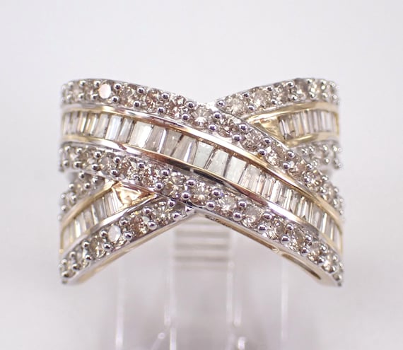 Yellow Gold Baguette Diamond Ring: Crossover Wedding Anniversary Band