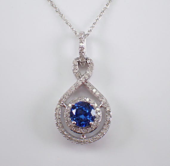 White Gold Blue Tanzanite Necklace - Dainty Diamond Drop Pendant and Chain - Gemstone Choker Charm Jewelry Gift