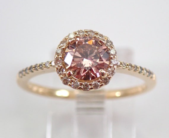 14K Yellow Gold Fancy Pink Diamond Halo Engagement Ring Size 6.5 FREE SIZING