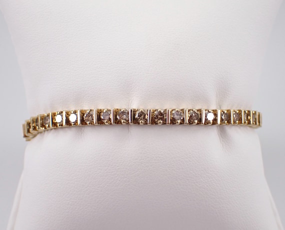 Vintage 14K Yellow Gold Diamond Tennis Bracelet - Unique Simple Stacking Colored Diamond Jewelry