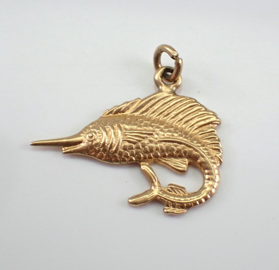 Vintage 14K Yellow Gold Marlin Pendant - Antique Pieces Sea Life Fish Charm for Necklace or Bracelet