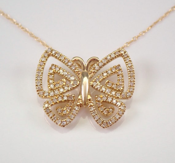 Diamond Butterfly Pendant Necklace - 14K Yellow Gold Choker Charm and Chain - GalaxyGems Fine Jewelry Wedding Gift