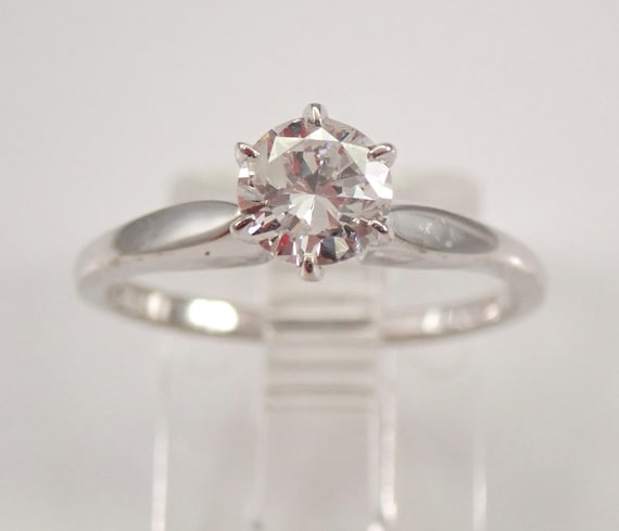 14K White Gold Diamond Engagement Ring - Solitaire Promise Bridal Jewelry - Simple Classic Proposal Gift