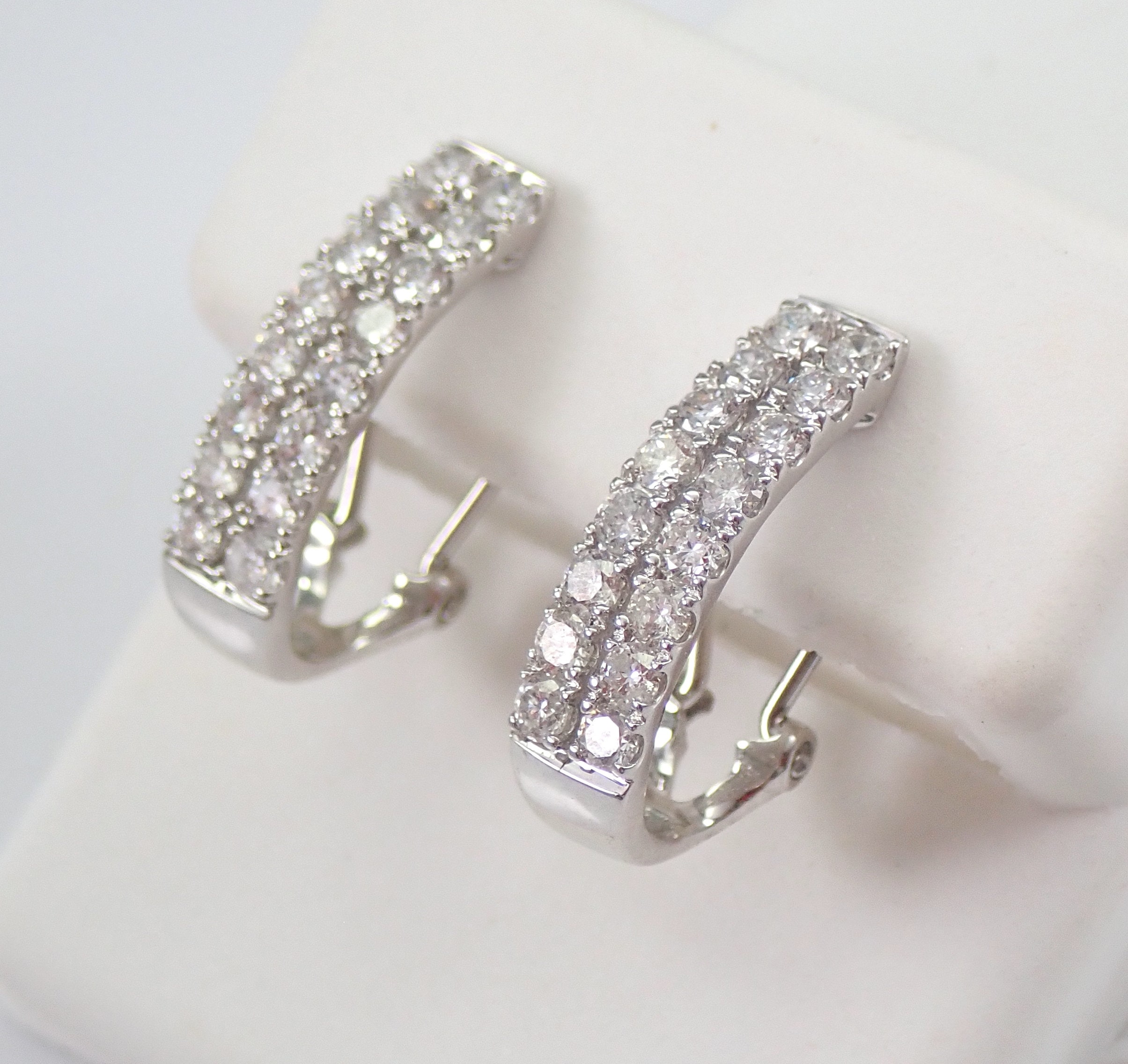 Diamond Half Hoop Earrings 1.00 ct Diamond Hoops 14K White Gold Omega ...