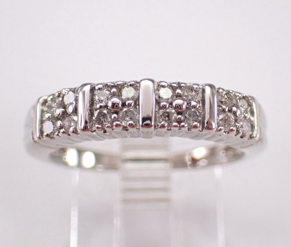 14K White Gold Diamond Wedding Ring - Stackable Cluster Anniversary Band - GalaxyGems Bridal Fine Jewelry Gift