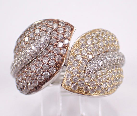 Sterling Silver Sonia B Cubic Zirconia Band - Large Stackable Crossover CZ Ring - Unique Anniversary Jewelry Gift