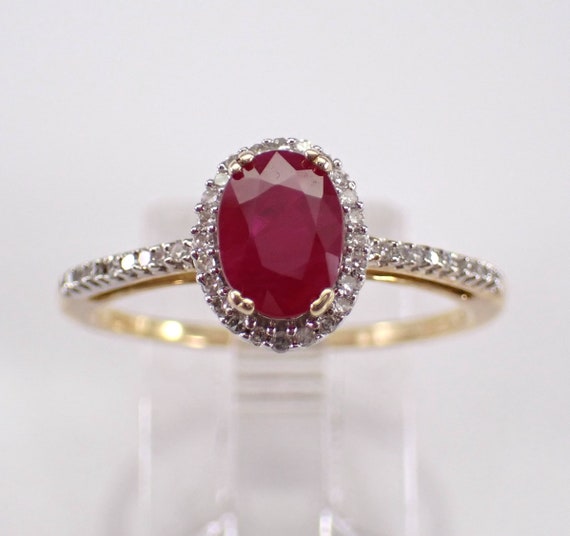 Ruby and Diamond Engagement Ring - Yellow Gold Gemstone Halo Setting - July Birthstone Fine Jewelry Gift