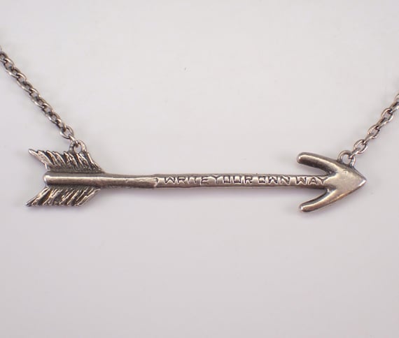 Vintage Sterling Silver Arrow Necklace: Waxing Poetic "Write Your Own Way" Station Charm Pendant Chain
