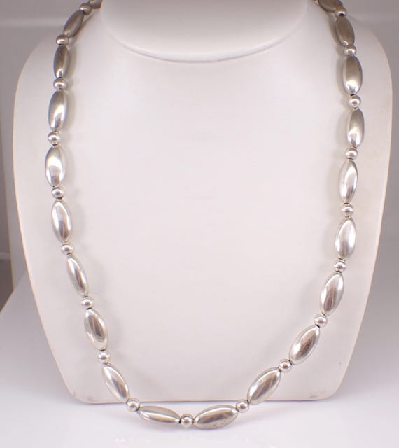 Vintage Sterling Silver Beaded Necklace Chain: Unique Estate 24" Layering Statement