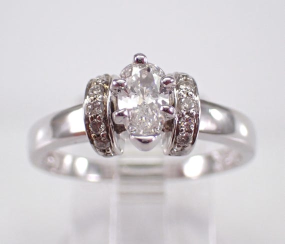 14K White Gold Diamond Engagement Ring - Teardrop Pear Bridal Fine Jewelry Gift - Unique Estate Fine Jewelry Gift