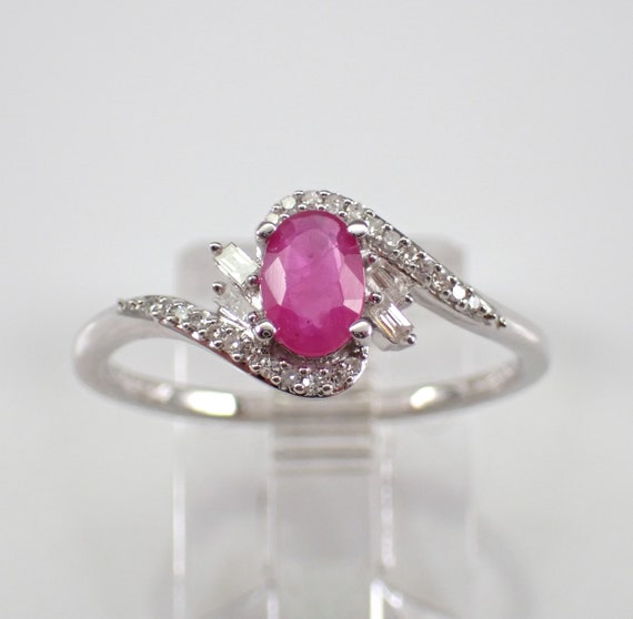 Ruby and Diamond Engagement Ring - White Gold Gemstone Promise Band - Dainty July Birthstone Fine Jewelry Gift