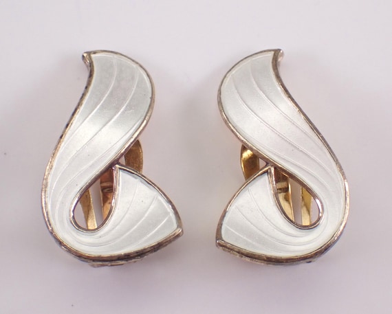 Vintage Sterling Silver Gold Plated Enamel Clip Earrings: Estate Norway Ivar T Holth Designer