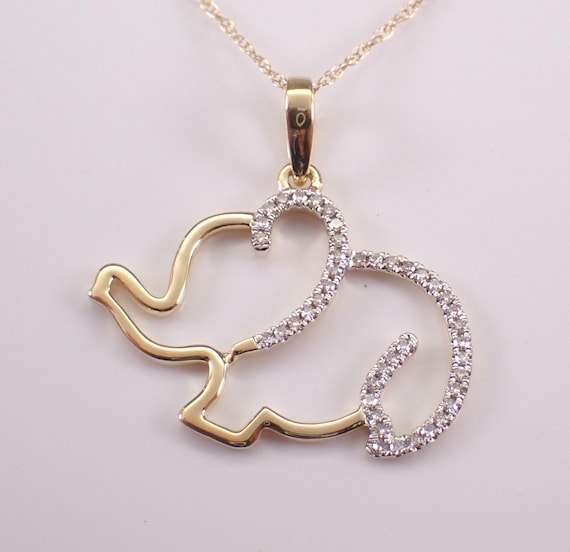 Yellow Gold Diamond ELEPHANT Charm Pendant - Good Luck Animal Drop Necklace - Birthday Fine Jewelry Gift