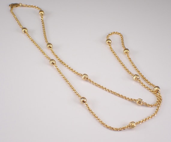 Vintage 14K Yellow Gold Beaded Rope Chain: 24" Estate Station Mesh Choker Necklace