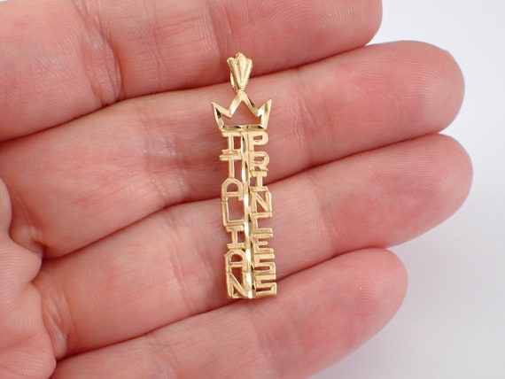 Vintage 14K Yellow Gold ITALIAN PRINCESS Charm, Unique Bar Pendant for Daughter Teen Birthday