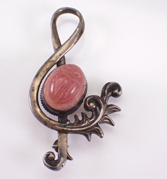 Vintage Sterling Silver Scarab Brooch, Music Treble Clef Stick Pin, Antique Artisan Jewelry Gift