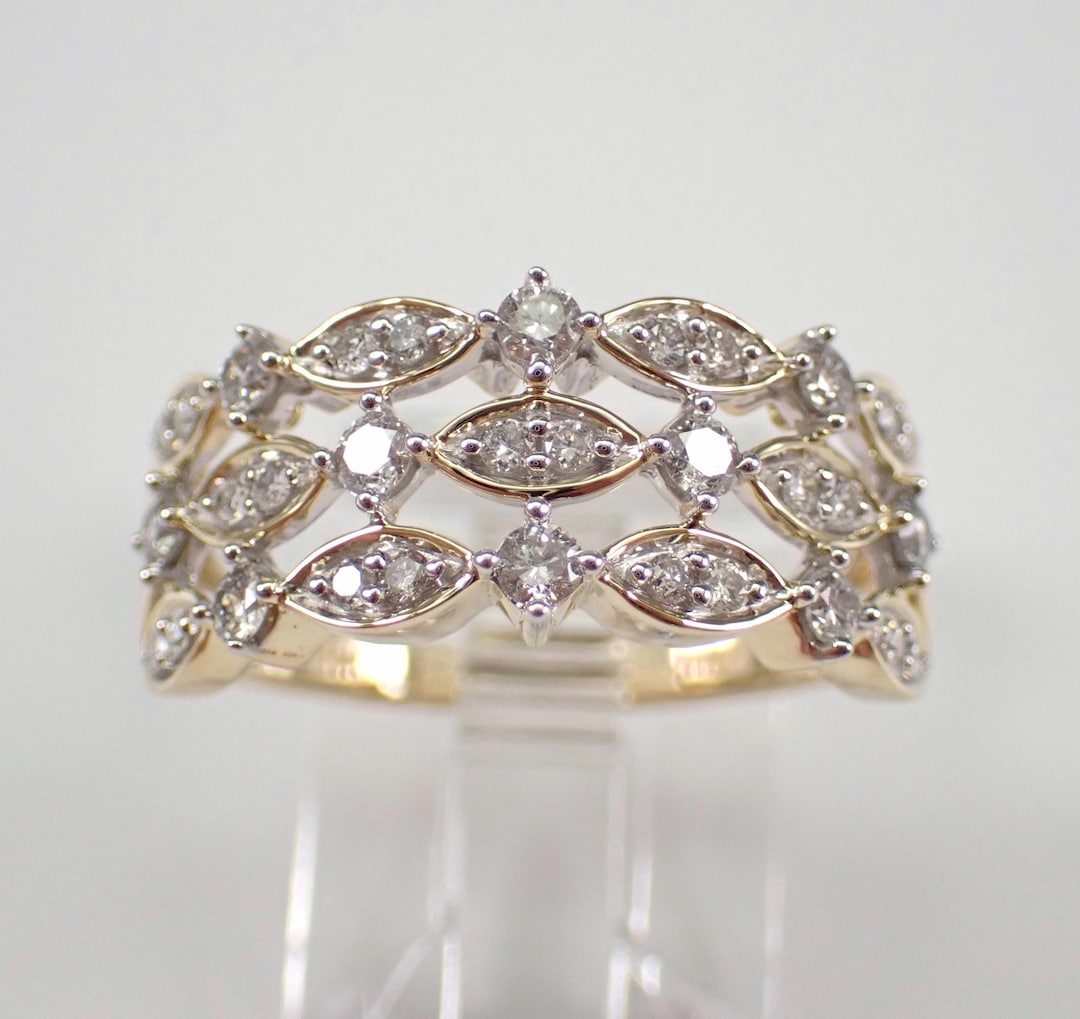 Yellow Gold Diamond Anniversary Ring - Multi Row Stackable Wedding Band ...