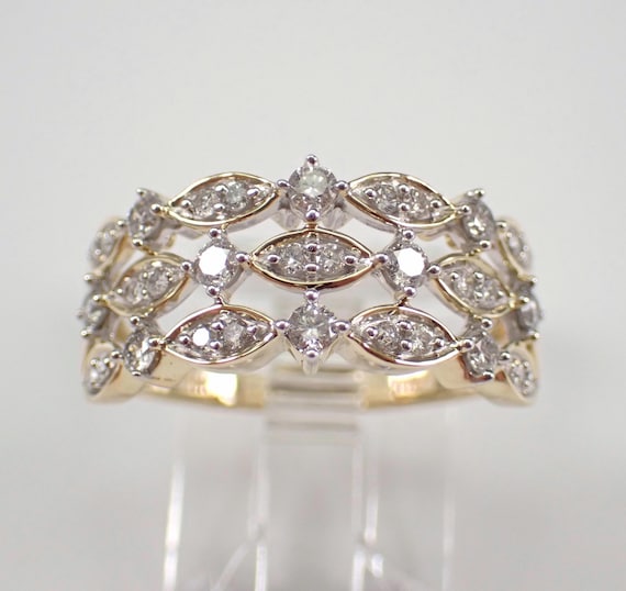 Yellow Gold Diamond Anniversary Ring - Multi Row Stackable Wedding Band - Bridal Fine Jewelry Gift