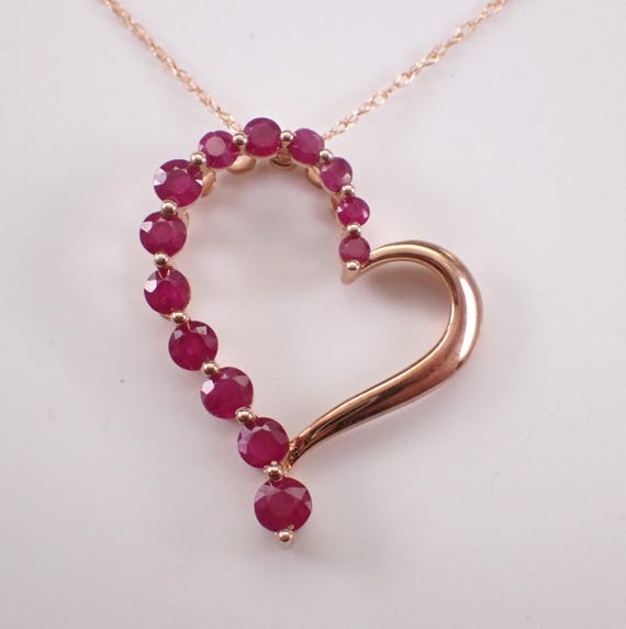 Rose Gold Ruby Heart Necklace: Gemstone Charm Pendant Choker Chain