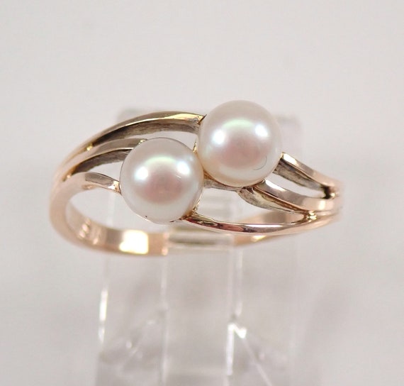 Vintage Estate 8K Yellow Gold Pearl Bypass Ring Size 6.25 June Birthstone