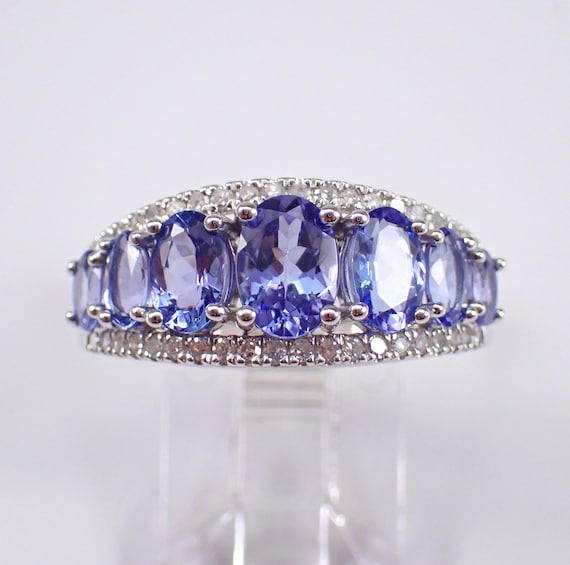 Tanzanite and Diamond Wedding Ring - White Gold Bridal Anniversary Band - Purple Birthstone Fine Jewelry Gift