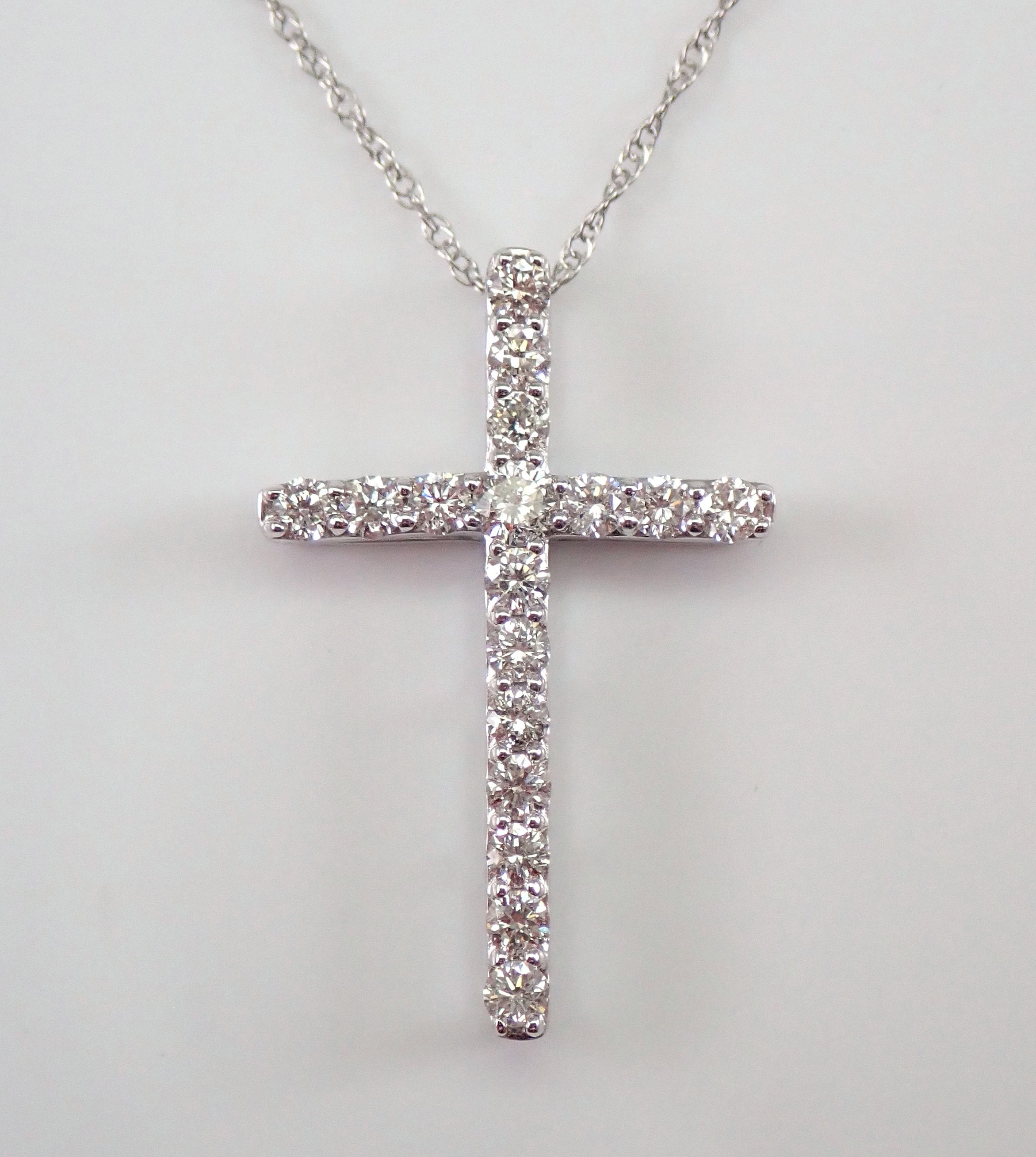 Genuine Diamond CROSS Pendant 14K White Gold Religious
