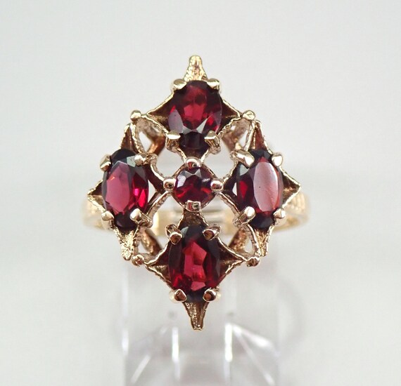 Genuine Garnet Cluster Ring, Solid 10K Yellow Gold January Birthstone Jewelry, Perfect Gift for Her