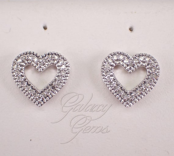 White Gold Diamond Heart Stud Earrings: Petite Open Screwback Studs