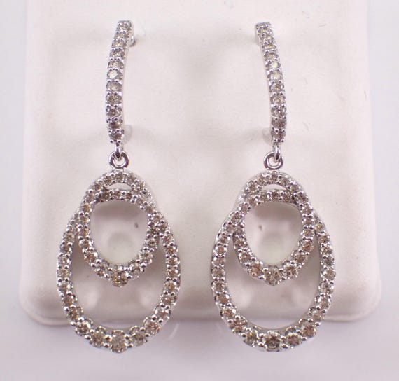 White Gold Diamond Dangle Earrings - Unique Teardrop Modern Chandelier Design - GalaxyGems Fine Jewelry Gift