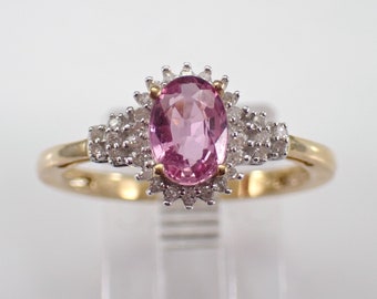Pink Sapphire and Diamond Engagement Ring -  Yellow Gold Gemstone Bridal Fine Jewelry GIft