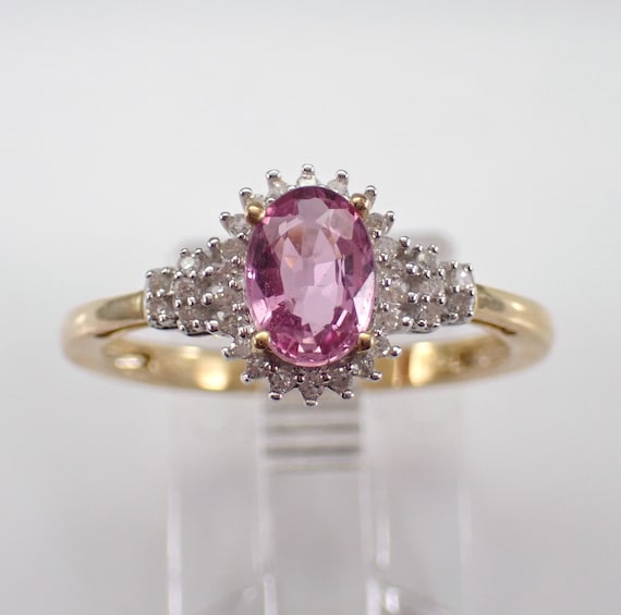 Pink Sapphire and Diamond Engagement Ring -  Yellow Gold Gemstone Bridal Fine Jewelry GIft