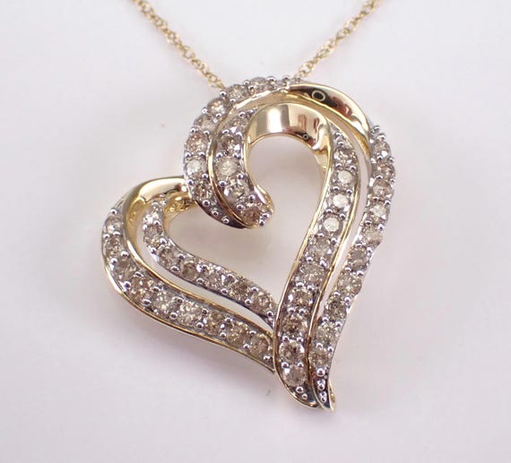 Yellow Gold Diamond Heart Necklace - Open Charm Pendant and Chain - GalaxyGems Bridal Fine Jewelry Gift