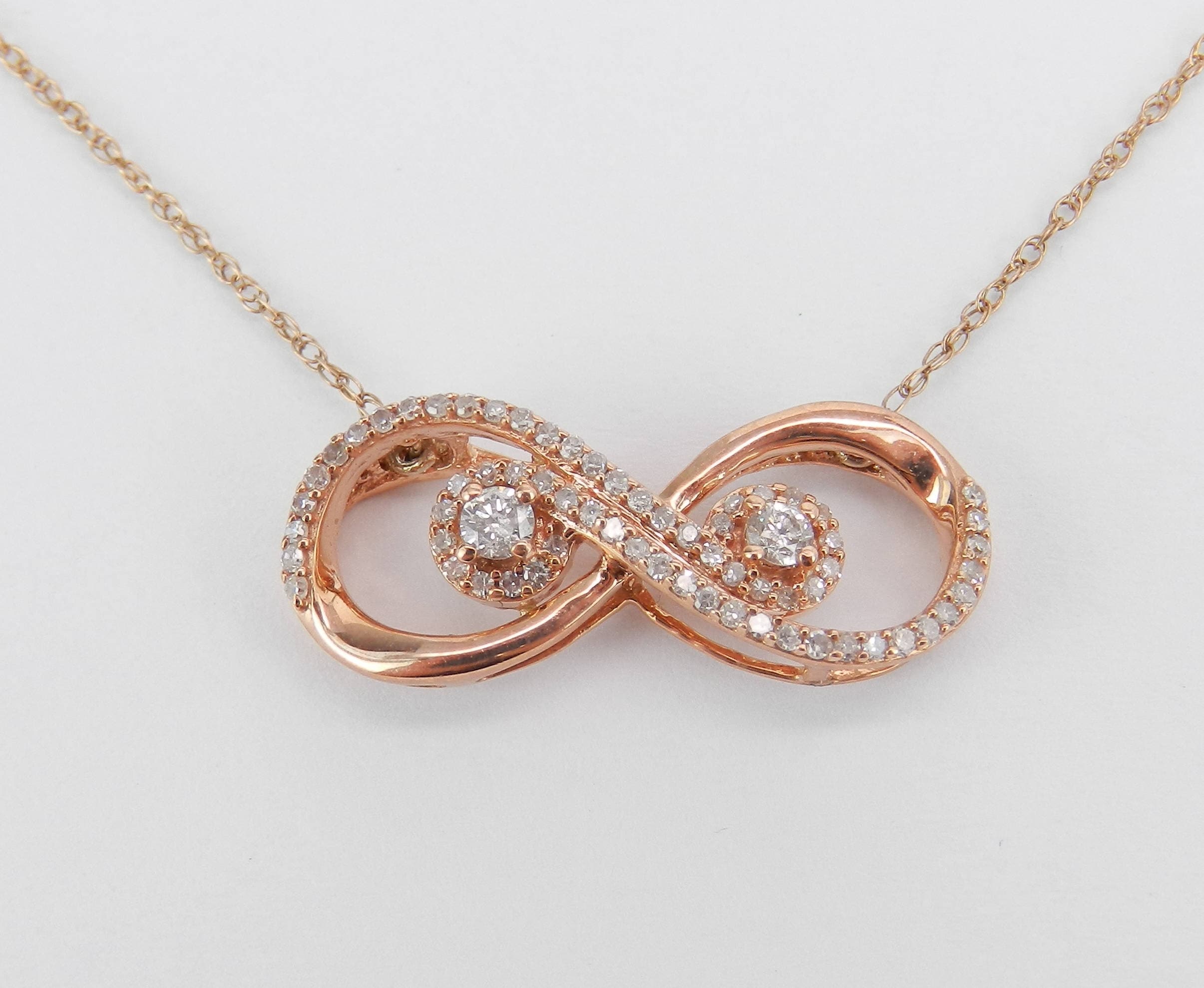 Infinity Necklace, Rose Gold Diamond Pendant, Infinity Diamond Pendant