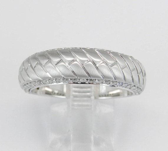 14K White Gold Diamond Wedding Band, Unique Braided Anniversary Ring, Bridal Unisex Fine Jewelry Gift