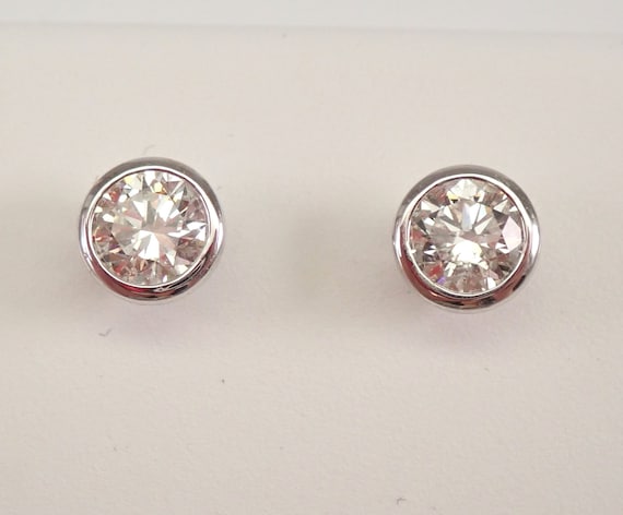 14K White Gold Lab Grown Diamond Studs - BEZEL SET Round Brilliant Earrings - GalaxyGems Made to Order Bridal Jewelry Gift